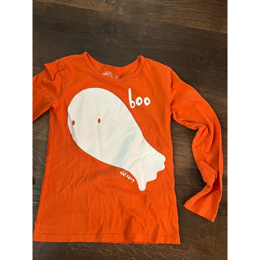 Old Navy Kids Orange Halloween Ghost Boo Long Sleeve Graphic Tee Shirt Size M